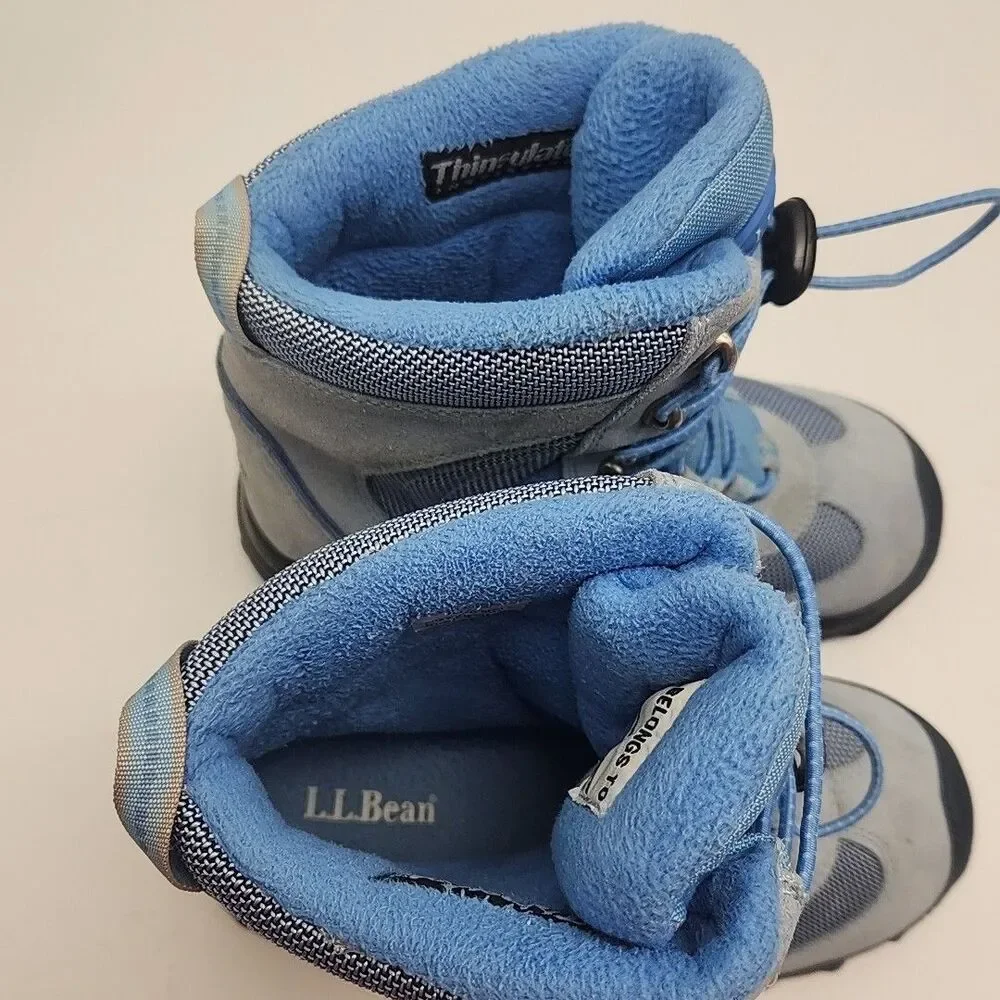 LL Bean Boots Blue Suede Thinsulate Winter Hiking Ankle Toggle Size 4 Kids Youth